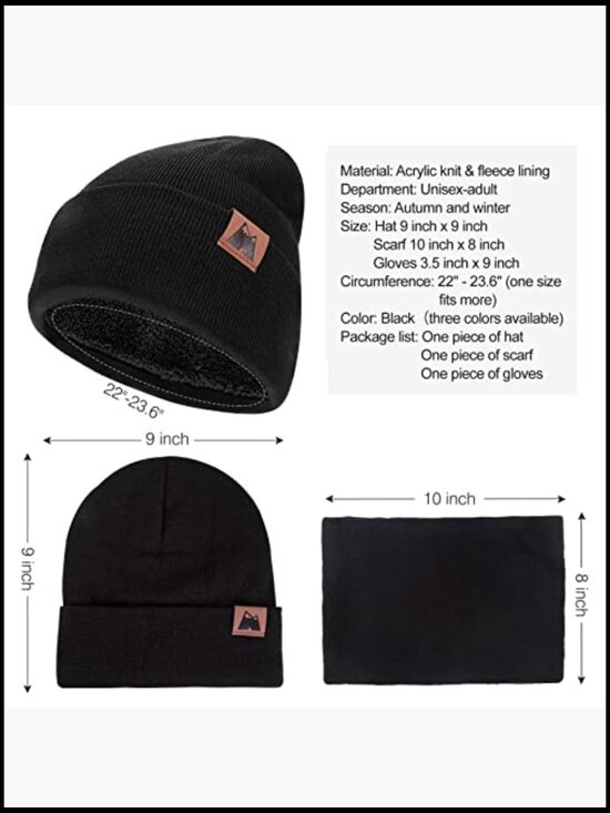 Winter 3-Piece Beanie Scarf Gloves Set, Acrylic Knit Fleece Lined Warm Unisex main image 6